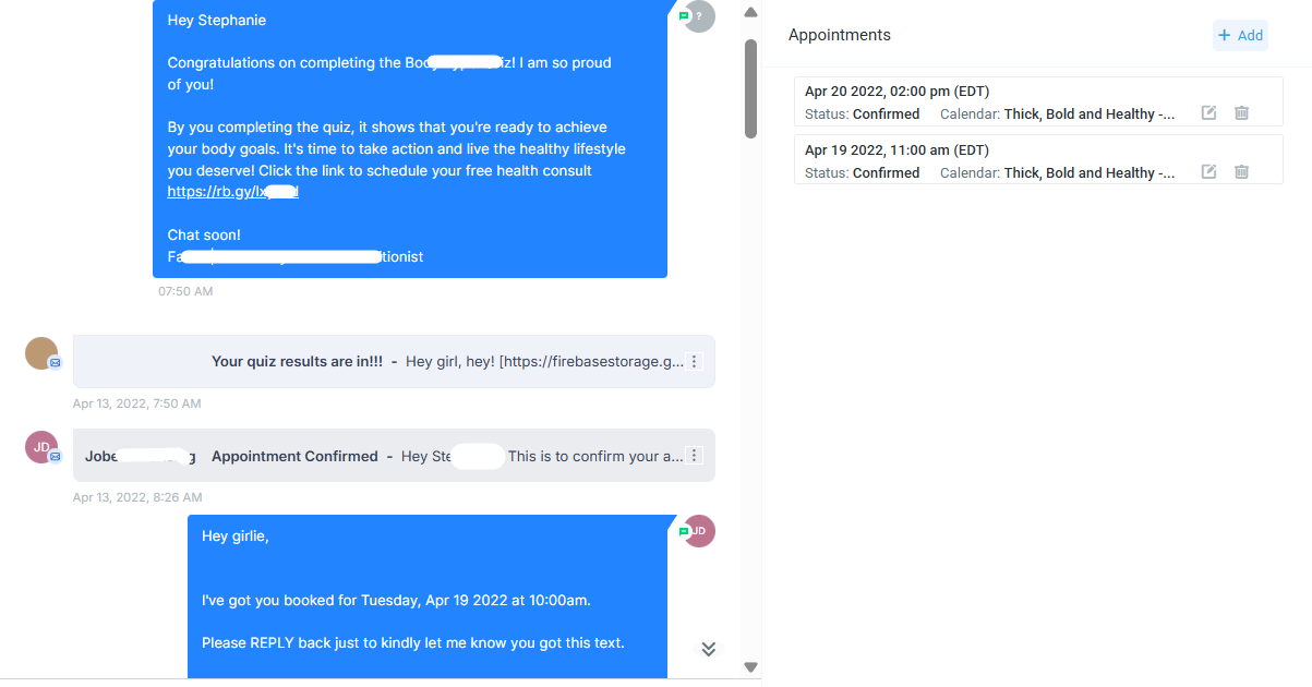 Quiz completion and appointment booking